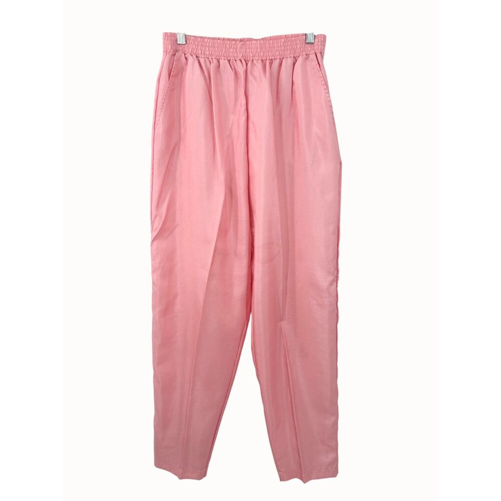 Vintage Adolfo Sport Pink Elastic Hi Waist Long Tapered Pants w/ pockets!
